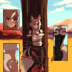 This is a pixiv picture whose title is Momiji Tied to a tree.
