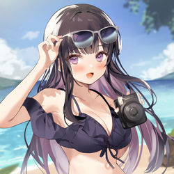 This is a pixiv picture whose title is 「海ってサイコーですね❤️」.