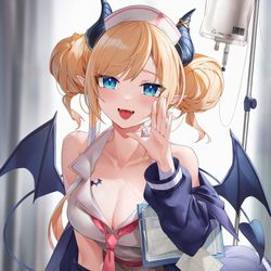 This is a pixiv picture whose title is 「検温の時間ですよ」.