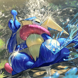 This is a pixiv picture whose title is ゲッコウガ　ピカチュウ　ウッウ.