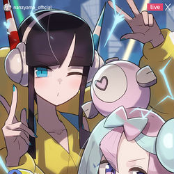 This is a pixiv picture whose title is ナンジャモ×カミツレの電撃コラボ！.