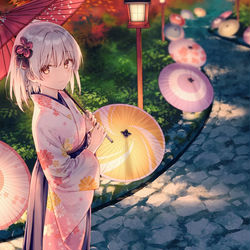 This is a pixiv picture whose title is 和傘灯り.