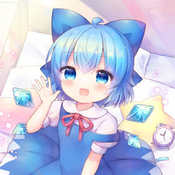 This is a pixiv picture whose title is 朝起きたらチルノいた.