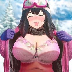 This is a pixiv picture whose title is スキーウェアでパイ見せお姉さん.