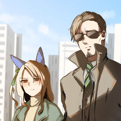 This is a pixiv picture whose title is キングとトレーナーの初日の出(徹夜明け).