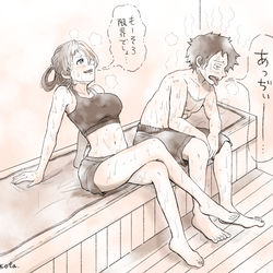 This is a pixiv picture whose title is サウナ対決をするルフィとウタ.