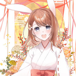 This is a pixiv picture whose title is うさ耳巫女みのりちゃん🐰🧡.