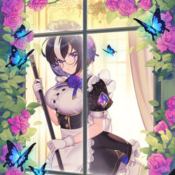 This is a pixiv picture whose title is 窓越しのメイド.