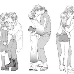 This is a pixiv picture whose title is 草鈴　身長差25～30センチカップルのキス事情.