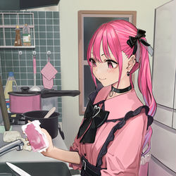 This is a pixiv picture whose title is 見た目地雷系で家庭的な幼馴染.