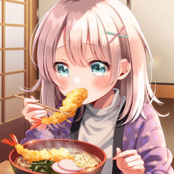 This is a pixiv picture whose title is 年越しそばを食べる女の子.