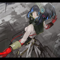 This is a pixiv picture whose title is 雨と雷の神.