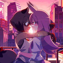 This is a pixiv picture whose title is 「きみの夕陽に照らされた瞳がきれい！」.