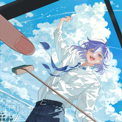 This is a pixiv picture whose title is 水無世燐央くん青と夏歌ってみたイラスト.