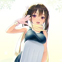This is a pixiv picture whose title is 冬でもスク水.