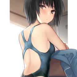 This is a pixiv picture whose title is 何かが食い込んで少し恥ずかしそうな七咲.
