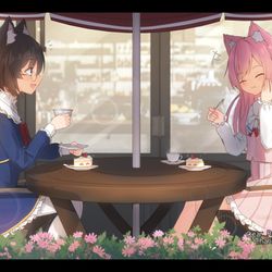 This is a pixiv picture whose title is 【Skeb】喫茶店で一息.
