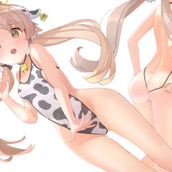 This is a pixiv picture whose title is 卯年なのに牛さん水着なうっかりヒフミ.