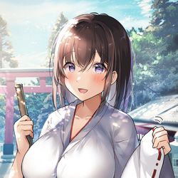 This is a pixiv picture whose title is 「巫女バイト始めてみたよ」.