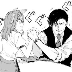 This is a pixiv picture whose title is キングとトレーナーの腕相撲.