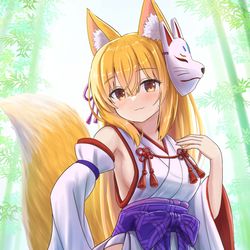 This is a pixiv picture whose title is 神主狐娘さんと鉢合せ！？.