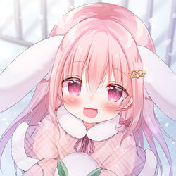 This is a pixiv picture whose title is 「見て見て！雪うさぎ！」.