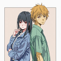 This is a pixiv picture whose title is Denji ❤️ Asa.