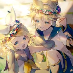 This is a pixiv picture whose title is 鏡音15周年.