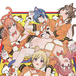 This is a pixiv picture whose title is 猫耳へそ出し肉球手袋放クラ.