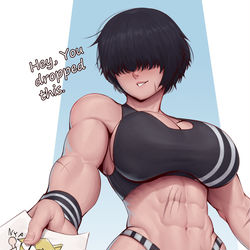 This is a pixiv picture whose title is Muscular girl helps You out.