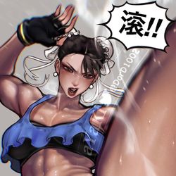 This is a pixiv picture whose title is 春麗キック.
