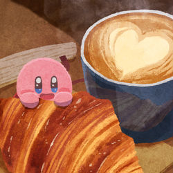 This is a pixiv picture whose title is クロワッサン、コーヒー、本.