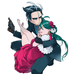 This is a pixiv picture whose title is ボディーガードとお嬢様なアオチリ.