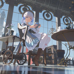 This is a pixiv picture whose title is 綾華（The road to Fontaine）.