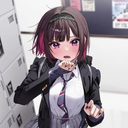 This is a pixiv picture whose title is 「学校でその写真の話すんなバカッ」.