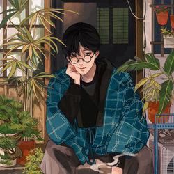 This is a pixiv picture whose title is 見かけるたび鉢植えが増えてる家のお兄さん.