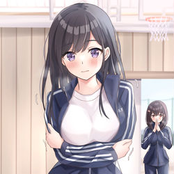 This is a pixiv picture whose title is 「冬の体育館…寒いですね」.