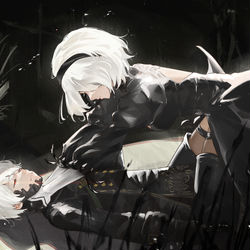 This is a pixiv picture whose title is 2Bの声って何か安心する.