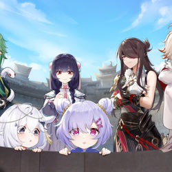 This is a pixiv picture whose title is 2023原神新春会 -《踏江行》.