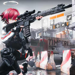This is a pixiv picture whose title is 【明日方舟x全境封锁】能天使-战术射击.