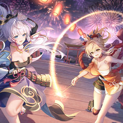 This is a pixiv picture whose title is 终于摸完绫华*宵宫  元宵节快乐！.