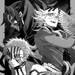 This is a pixiv picture whose title is 【鬼滅】上弦の鬼.