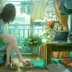 This is a pixiv picture whose title is 朝露.