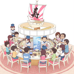 This is a pixiv picture whose title is 回転寿司応援イラスト.