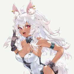 This is a pixiv picture whose title is オリジナル褐色白髪けもみみ娘.