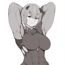 This is a pixiv picture whose title is Muscular Rei- Evangelion.