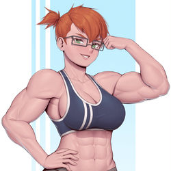 This is a pixiv picture whose title is Muscular girl with glasses.