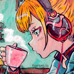This is a pixiv picture whose title is コーヒーバーでの作業.