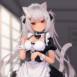 This is a pixiv picture whose title is 褐色メイドねこちゃん.