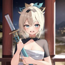 This is a pixiv picture whose title is 「稽古付き合ってくれて…ありがとう…でござる…!!」.